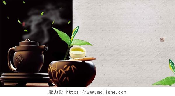 咖啡色茶道茶具茶道文化新茶上市海报背景